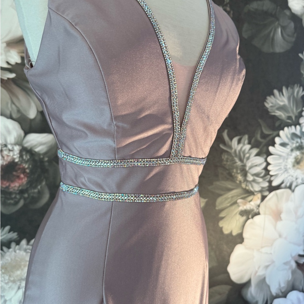 Pink Sleeveless Plunge Sheath Maxi Dress‎
